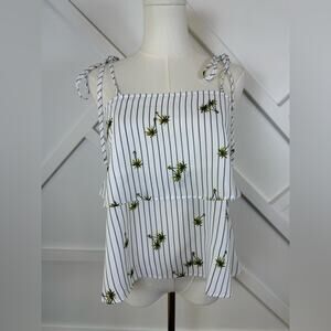 NWT English Factory Palmier Palm Tree Pin Stripe Tiered Tank Top Size XS